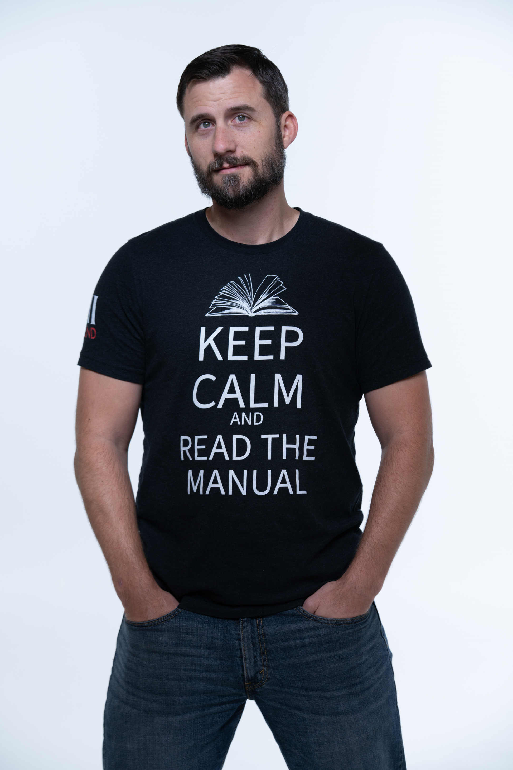 Keep Calm and Read the Manual Tee wht txt